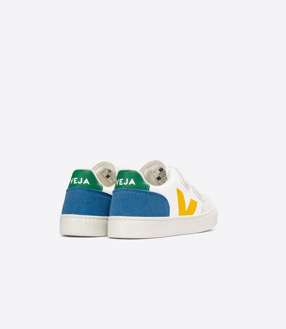 Veja Chromefree Leather Multico Kids\' V-12 White Indigo | FAUUI76095