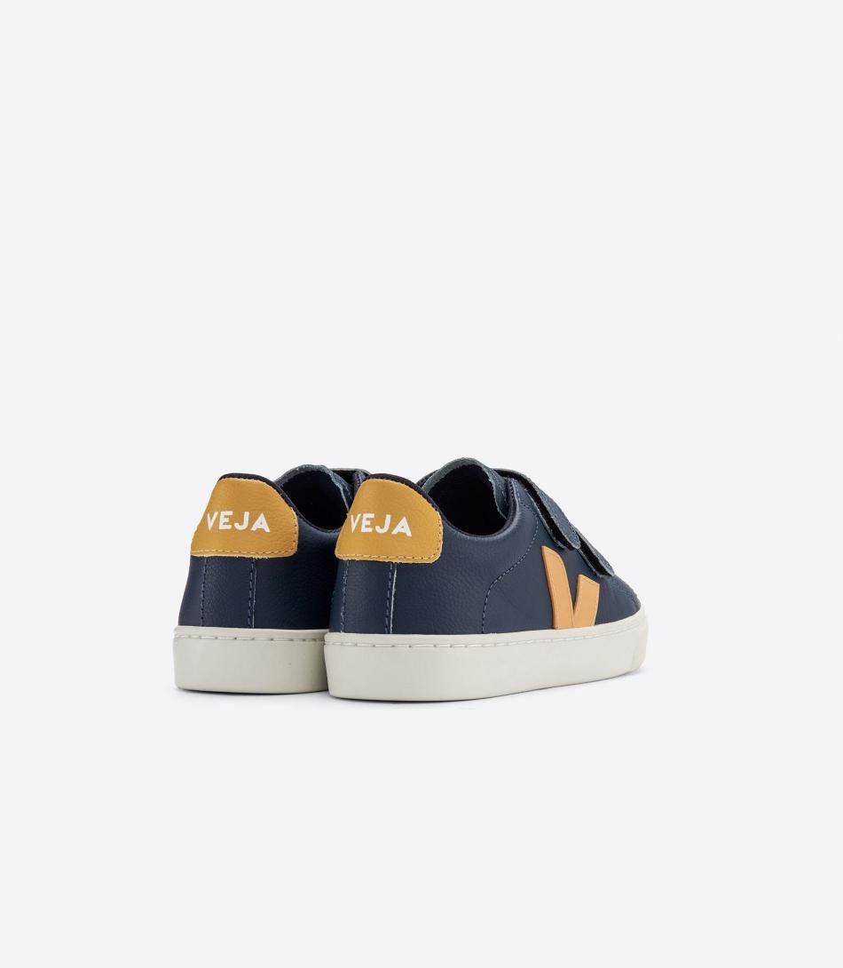 Veja Chromefree Leather Nautico Moutarde Kids\' Esplar Blue | QAUUV35631