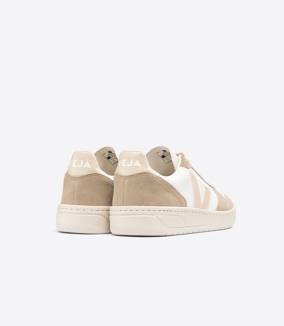 Veja Chromefree Leather Sable Sahara Women\'s V-10 White | QAUUV86659