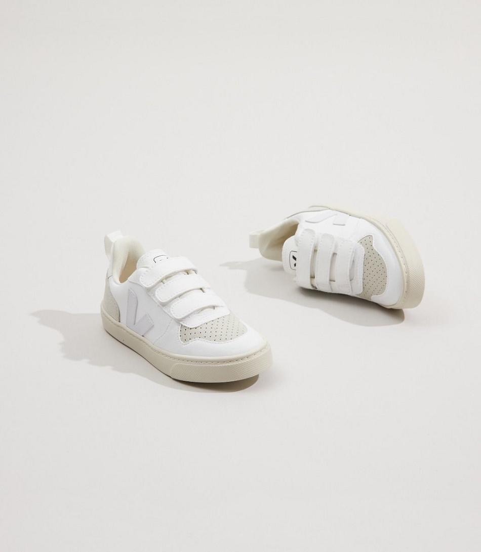 Veja Cwl Natural Kids\' V-10 White Beige | DAUVO19401