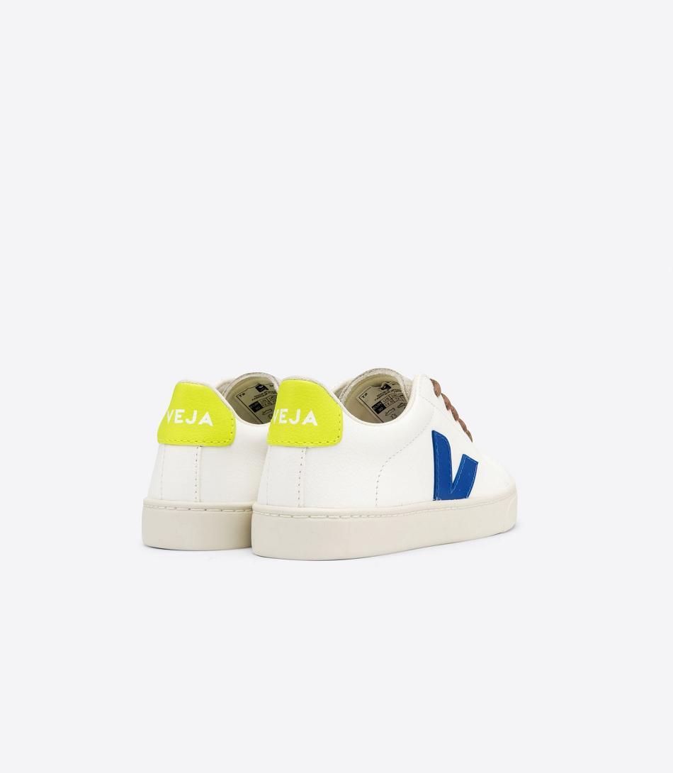 Veja Laces Chromefree Leather Jaune Fluo Kids\' Esplar White Indigo | XAUBH47370