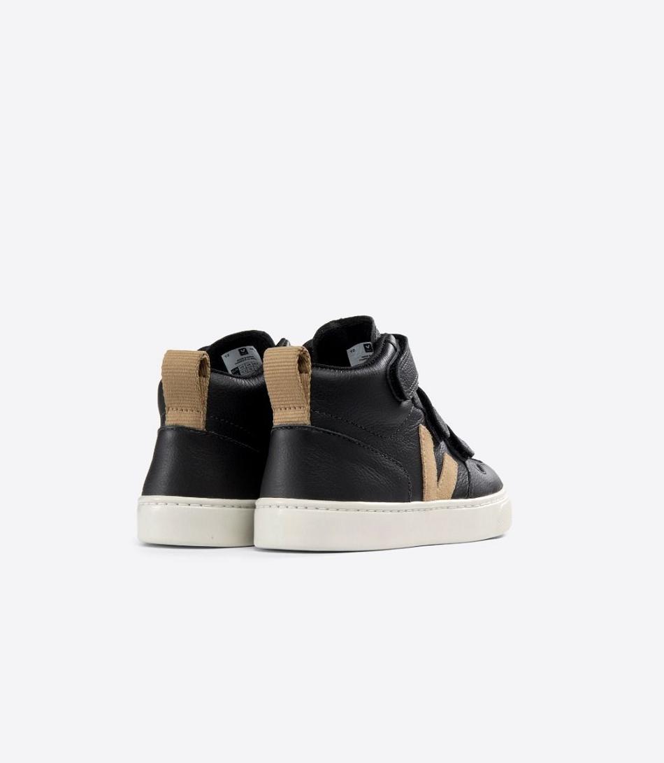 Veja Mid Chromefree Leather Dune Kids\' V-10 Black | AUJBT95773