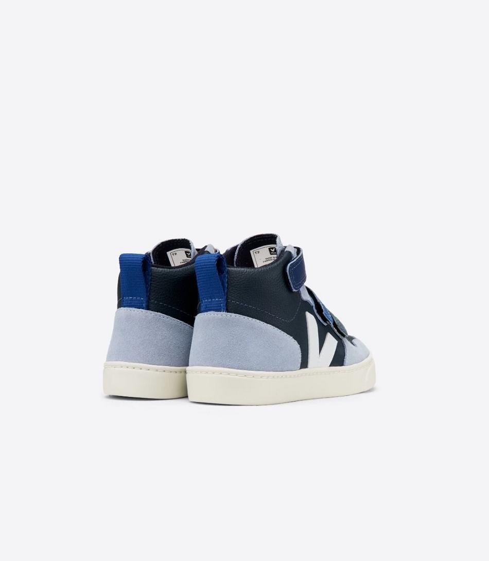 Veja V-10 Mid Chromefree Leather Multico Nautico Menthol Outlet Kids Black Blue | MAUFT51436