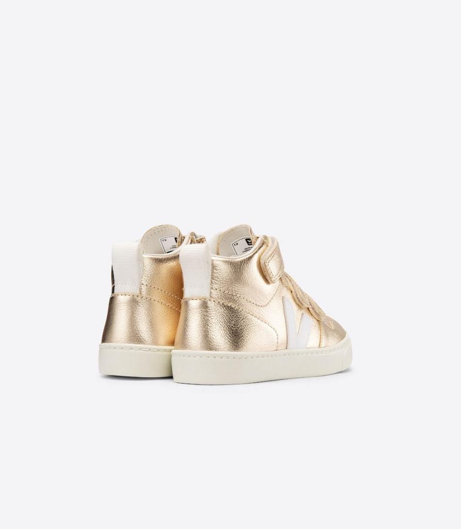 Veja V-10 Mid Chromefree Leather Platine Outlet Kids White | AUCIF39468