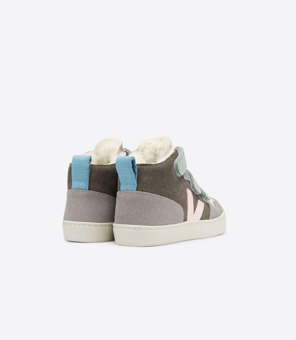 Veja V-10 Mid Fured Suede Multico Moonrock Outlet Kids Grey | SAUVO32802