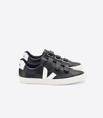 Veja 3-lock Leather Outlet Adults Black White | AUEAH36979