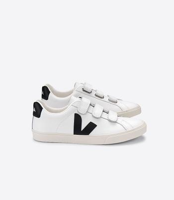 Veja 3-lock Leather Outlet Adults White Black | LAUTR74546