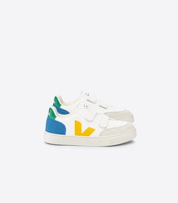 Veja Chromefree Leather Multico Kids' V-12 White Indigo | FAUUI76095