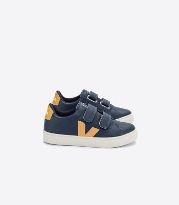 Veja Chromefree Leather Nautico Moutarde Kids' Esplar Blue | QAUUV35631