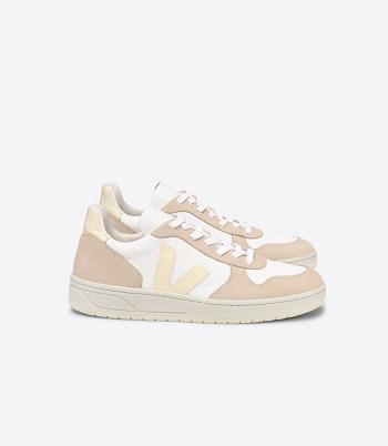 Veja V-10 Alveomesh Butter Almond Outlet Adults White | UAUTG37751