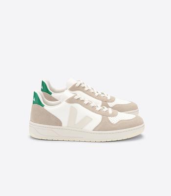 Veja V-10 Chromefree Leather Sahara Emeraude Outlet Adults White | AUJKU88816