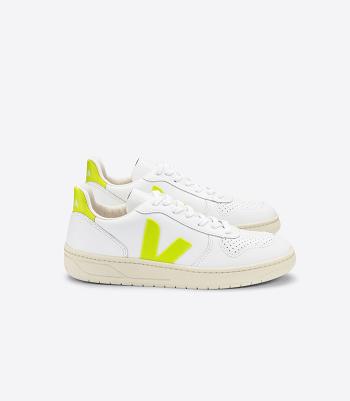 Veja V-10 Leather Jaune Fluo Outlet Adults White | FAUUI18783