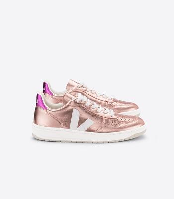 Veja V-10 Leather Nacre Fushia Outlet Adults White | TAUWZ53050