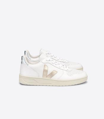 Veja V-10 Leather Platine Outlet Adults White Silver | AUJKU33339