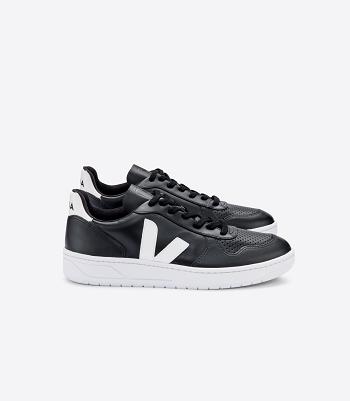 Veja V-10 Leather Sole Outlet Adults Black White | AAUWC52876