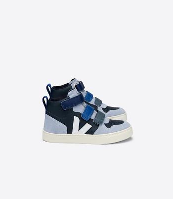 Veja V-10 Mid Chromefree Leather Multico Nautico Menthol Outlet Kids Black Blue | MAUFT51436