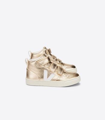 Veja V-10 Mid Chromefree Leather Platine Outlet Kids White | AUCIF39468