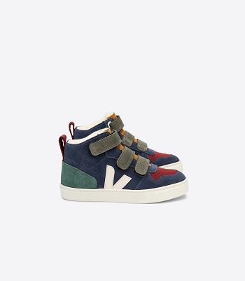 Veja V-10 Mid Fured Suede Multico Nautico Cyprus Outlet Kids Indigo | GAUUC28203