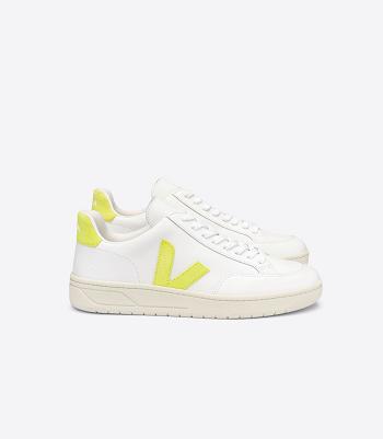 Veja V-12 Leather Jaune Fluo Outlet Adults White | AAUWC11590